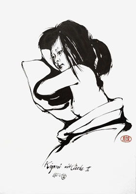 Zeichnung 'K. mit Decke II', Serie 'Kiyomi', 2002
