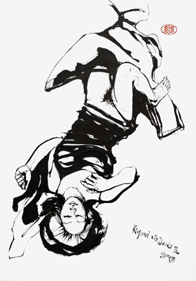 Zeichnung 'K. mit Decke III', Serie 'Kiyomi', 2002