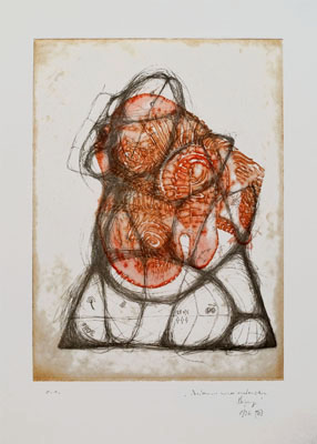 moon seeker tryptich / colored etching 'The summer of my anatomic affections', 1996